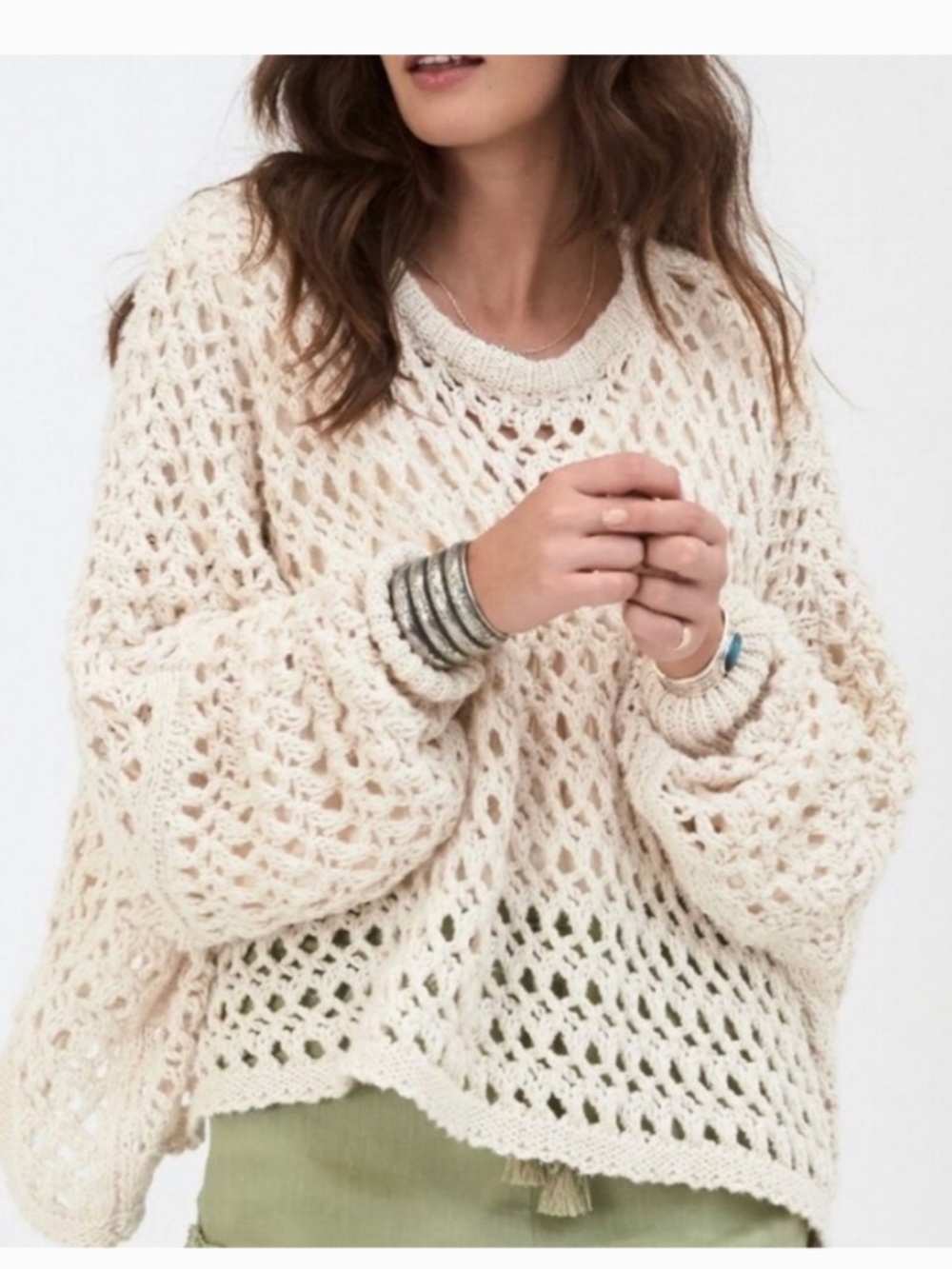 Spell Eagle Hawk Open Knit Slouch Crew Neck Sweater, m/l - Picture 4 of 9